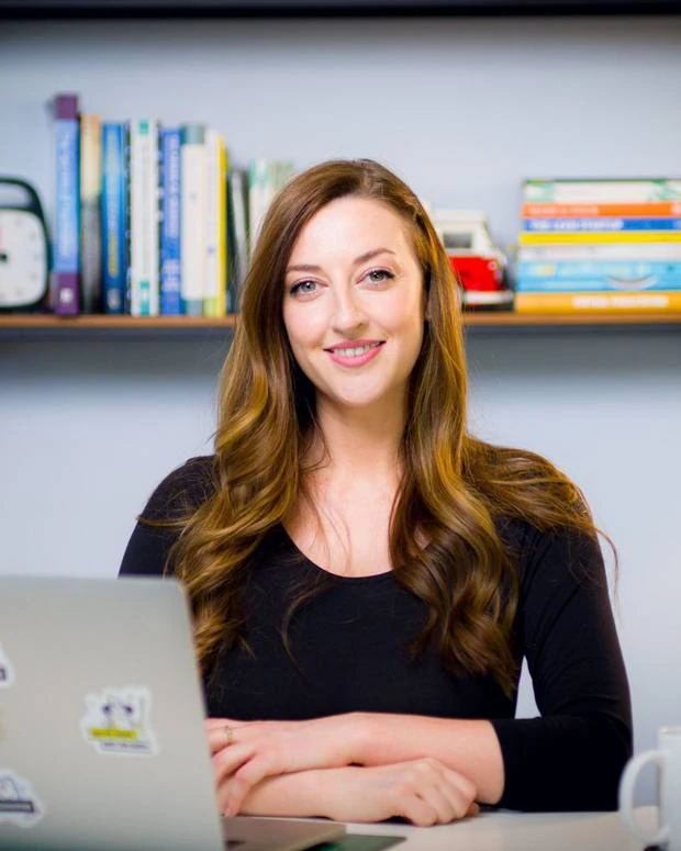 Rebecca at her desk